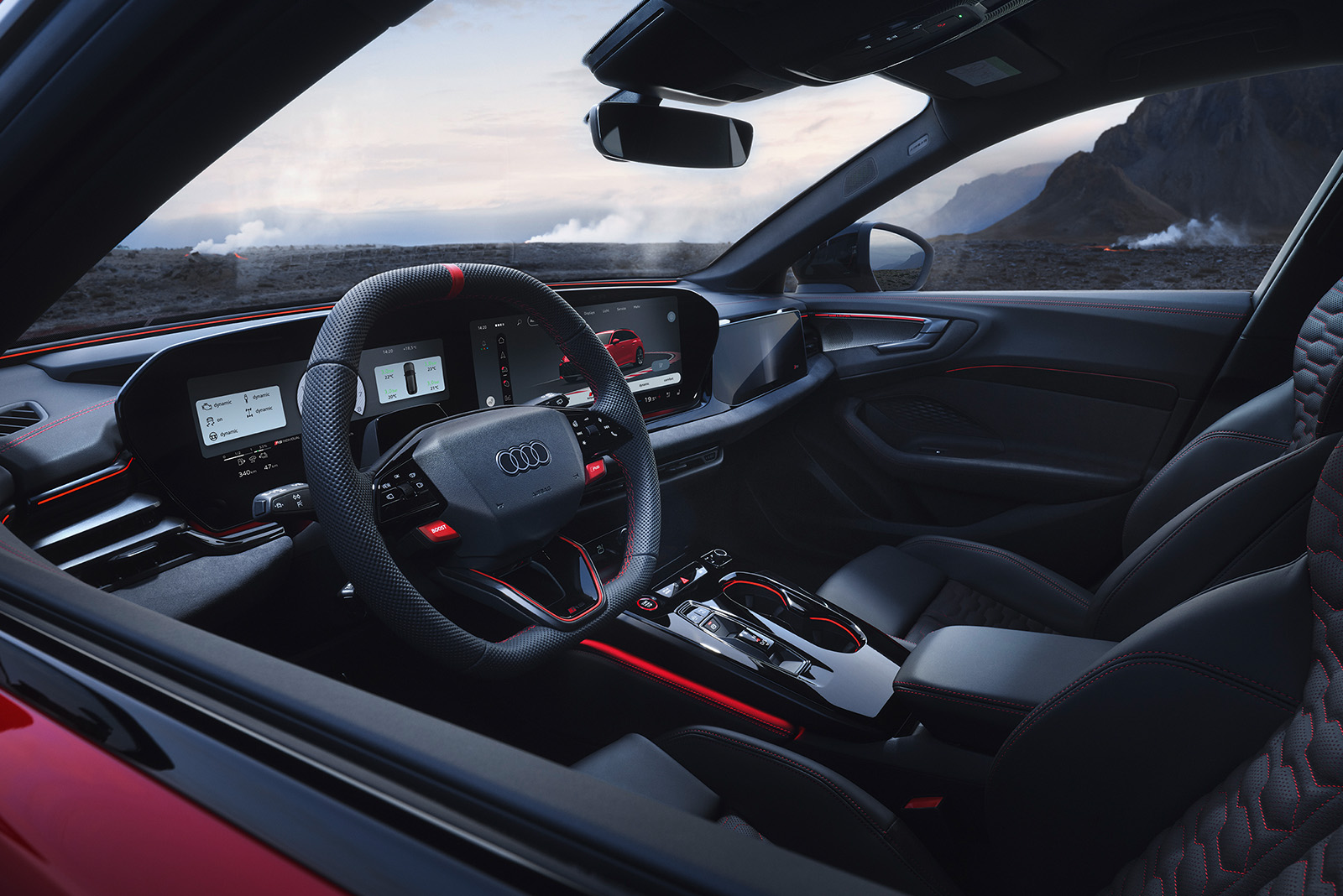 Audi RS 5 Avant Interieur mit Blick auf Lenkrad und Cockpit